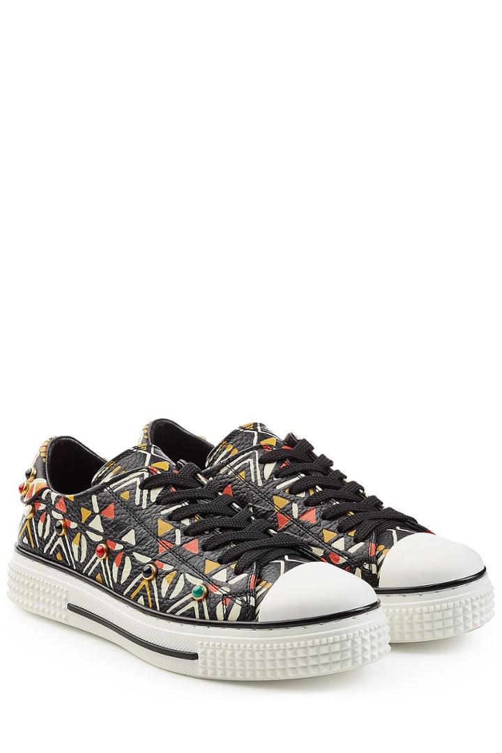 Valentino Valentino Stud Embellished Printed Leather Sneakers - Multicolor