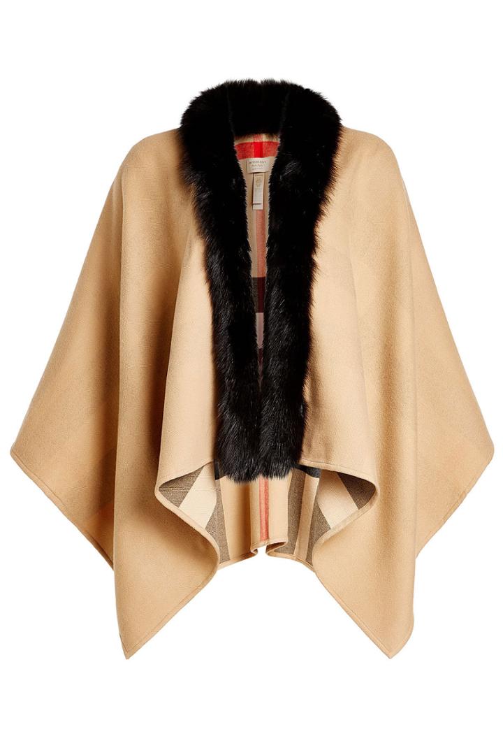 Burberry Shoes & Accessories Burberry Shoes & Accessories Merino Wool Cape With Fox Fur - Camel