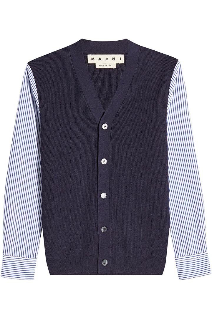 Marni Marni Wool Cardigan With Striped Cotton Sleeves