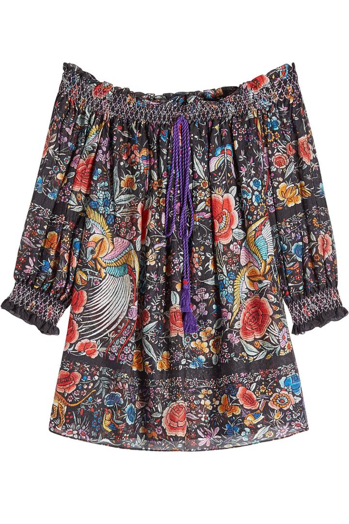 Roberto Cavalli Roberto Cavalli Printed Silk Off-shoulder Top