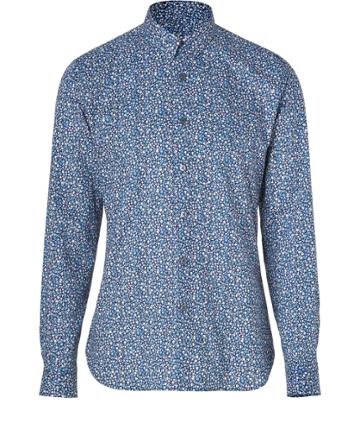 Ps By Paul Smith Blue-multi Flower Print Cotton Slim Shirt