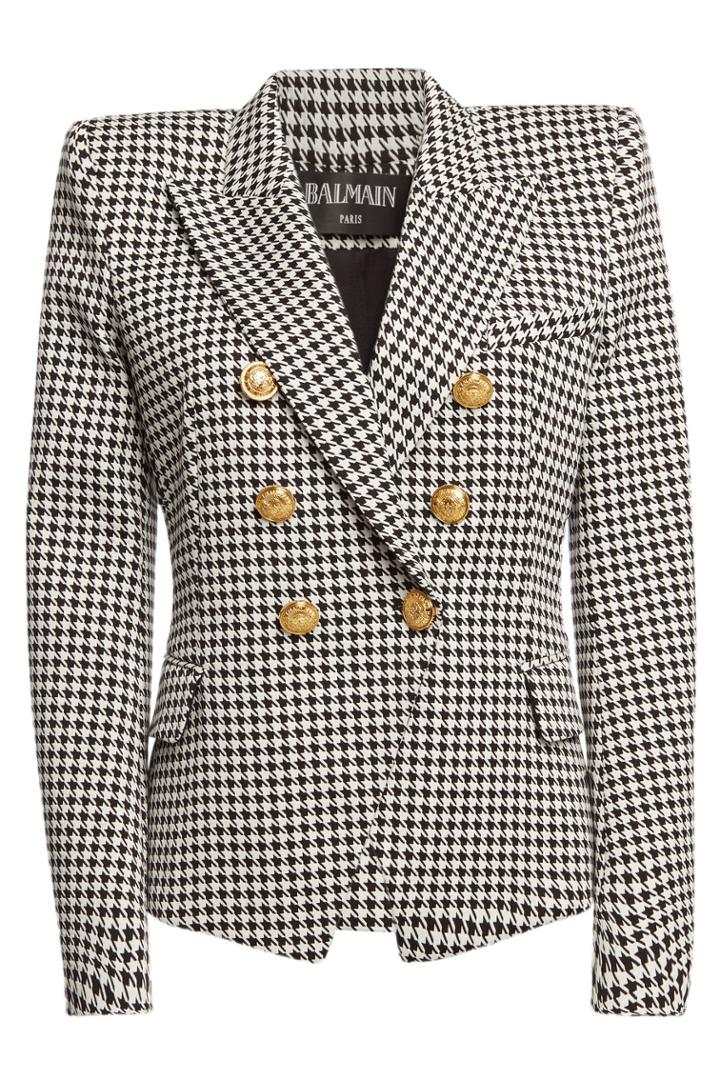Balmain Balmain Houndstooth Cotton Blazer With Embossed Buttons