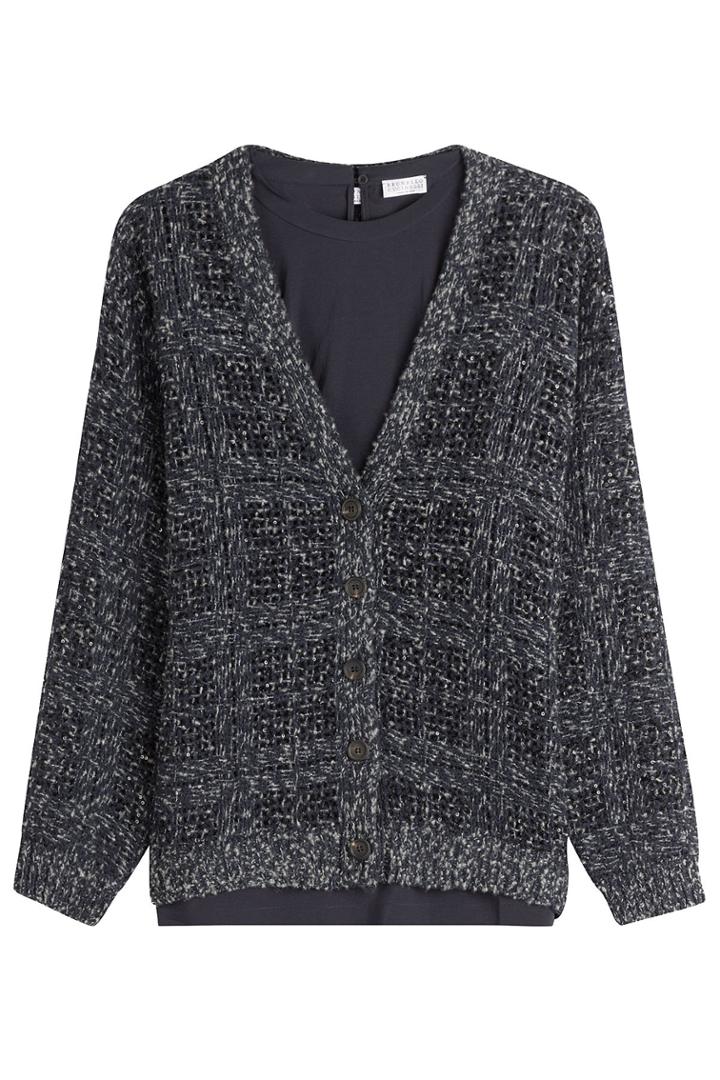 Brunello Cucinelli Brunello Cucinelli Cashmere-blend Cardigan With Sleeveless Top - Blue
