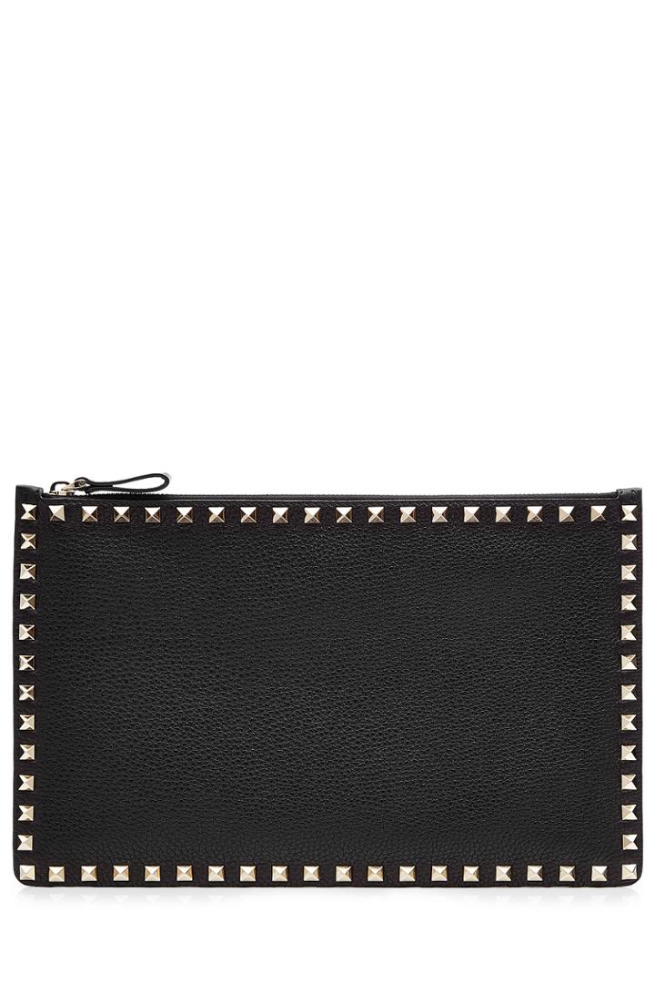 Valentino Valentino Leather Large Rockstud Clutch - Black