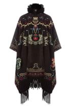 Roberto Cavalli Roberto Cavalli Embroidered Poncho With Fur And Fringe - Multicolor