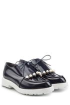 Robert Clergerie Robert Clergerie Leather Lace-ups With Faux Pearls - Blue