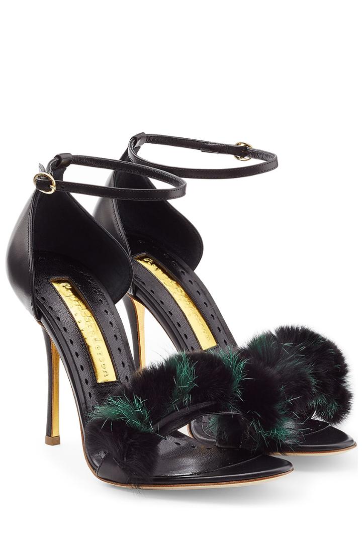 Rupert Sanderson Rupert Sanderson Leather Stiletto Sandals With Fur - Black