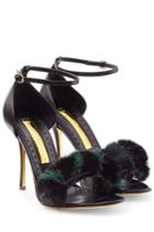 Rupert Sanderson Rupert Sanderson Leather Stiletto Sandals With Fur - Black