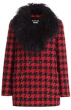 Boutique Moschino Dogstooth Wool Coat With Shearling Collar