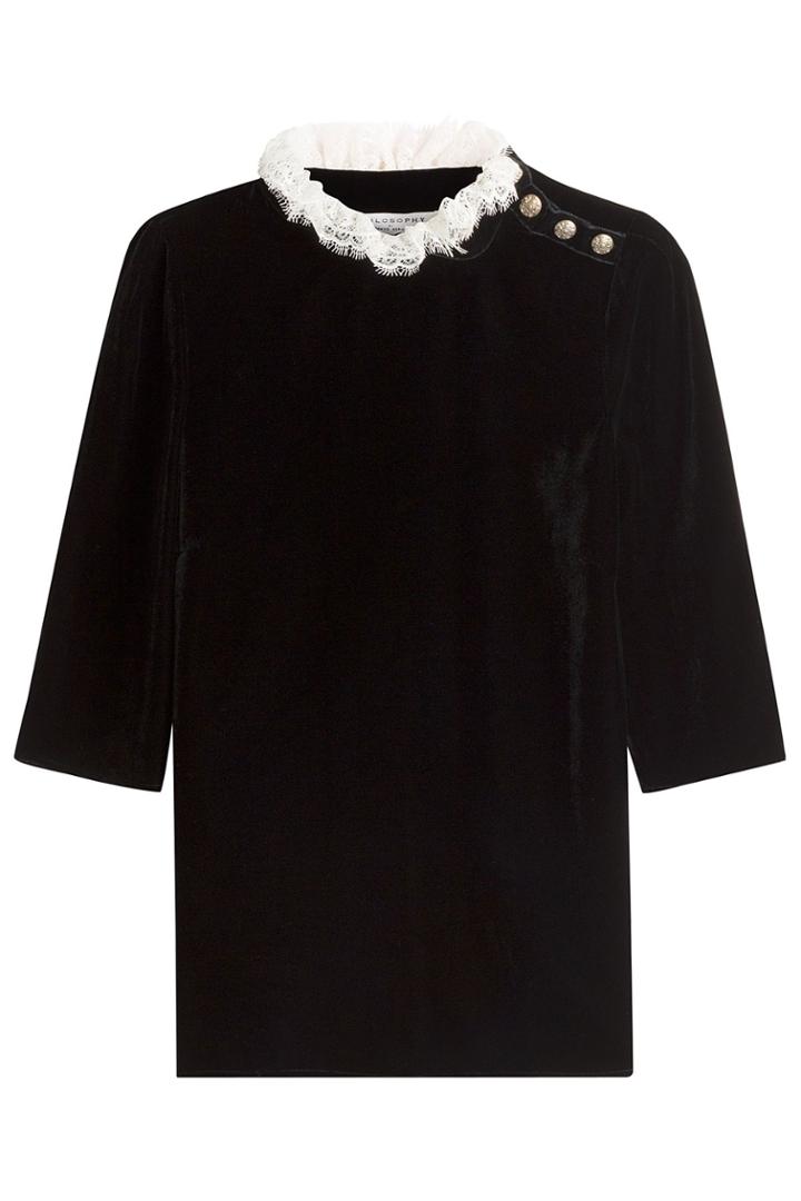 Philosophy Di Lorenzo Serafini Philosophy Di Lorenzo Serafini Velvet Top With Lace Collar - Black