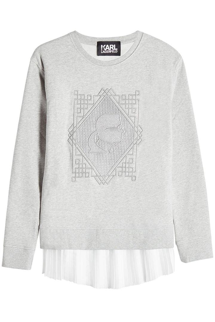 Karl Lagerfeld Karl Lagerfeld Embroidered Cotton Sweatshirt With Pleated Hem