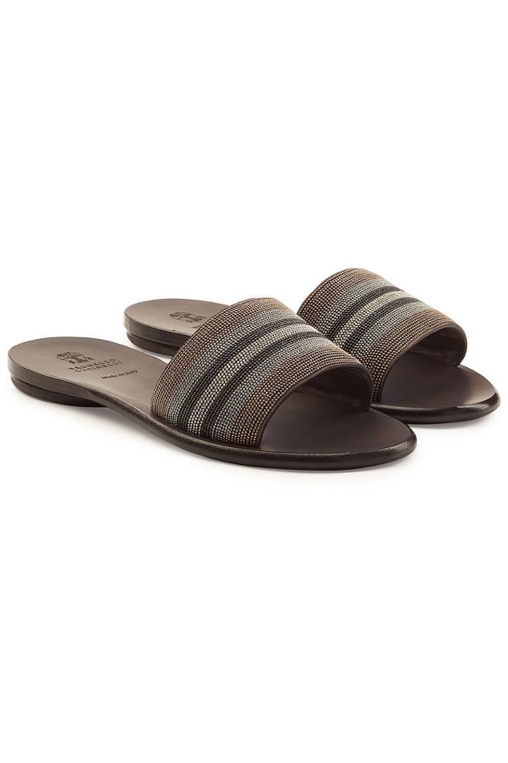Brunello Cucinelli Brunello Cucinelli Embellished Leather Slides