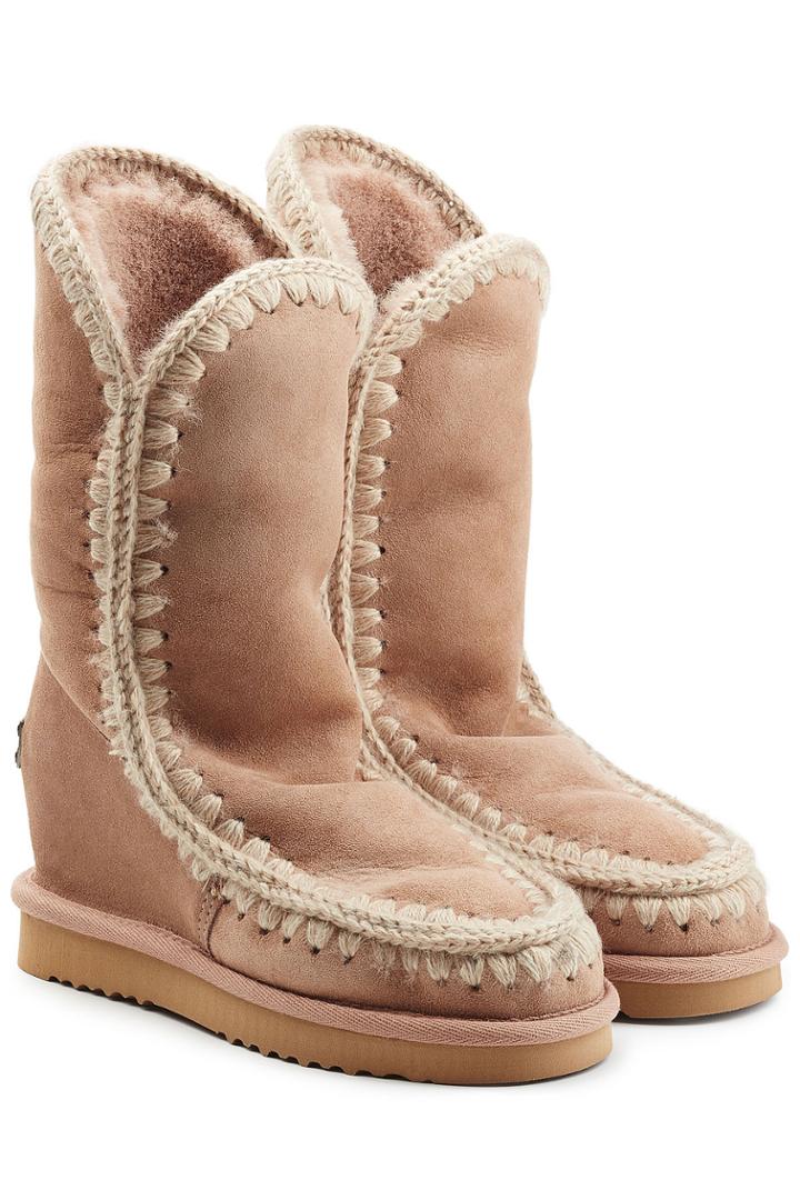 Mou Mou Eskimo Wedge Tall Sheepskin Boots - Camel
