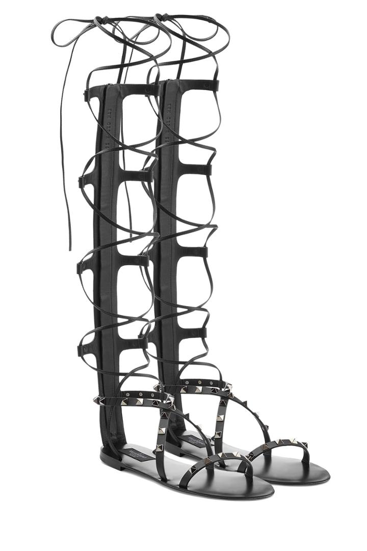 Valentino Valentino Rockstud Leather Gladiator Sandals - Black