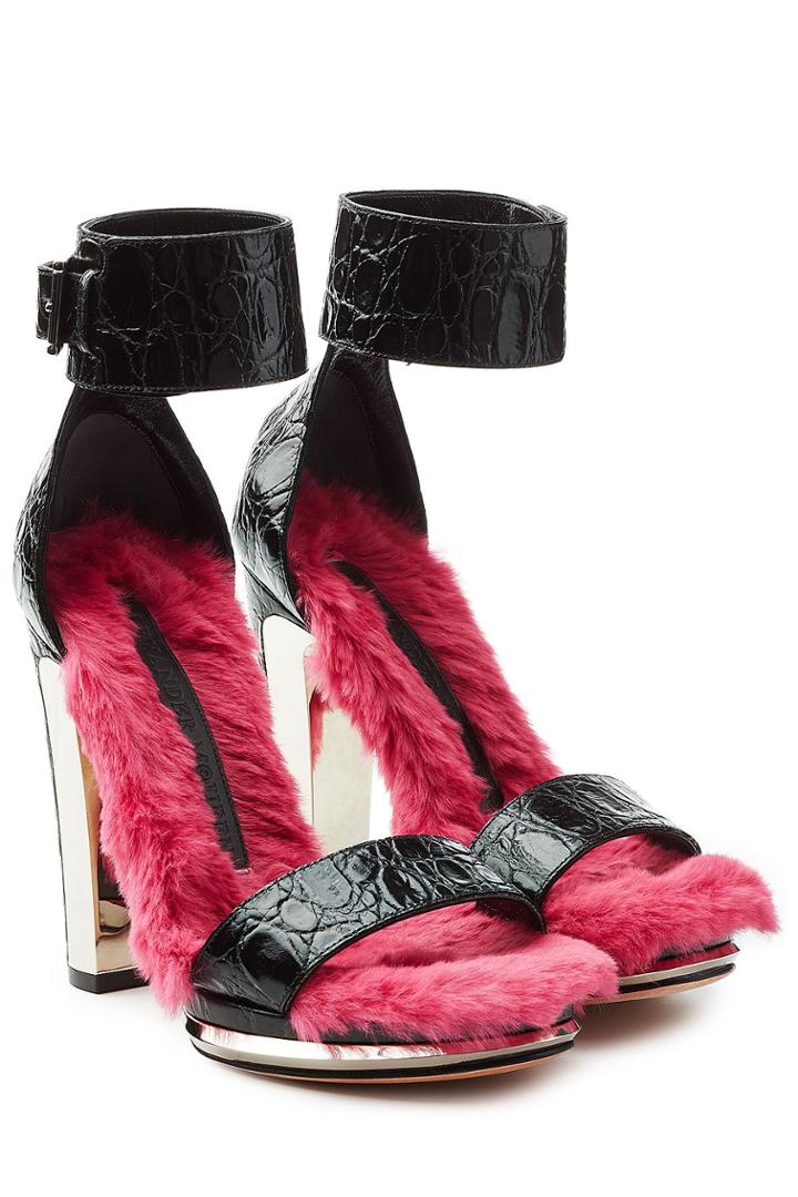 Alexander Mcqueen Alexander Mcqueen Fur Lined Embossed Leather Platform Sandals