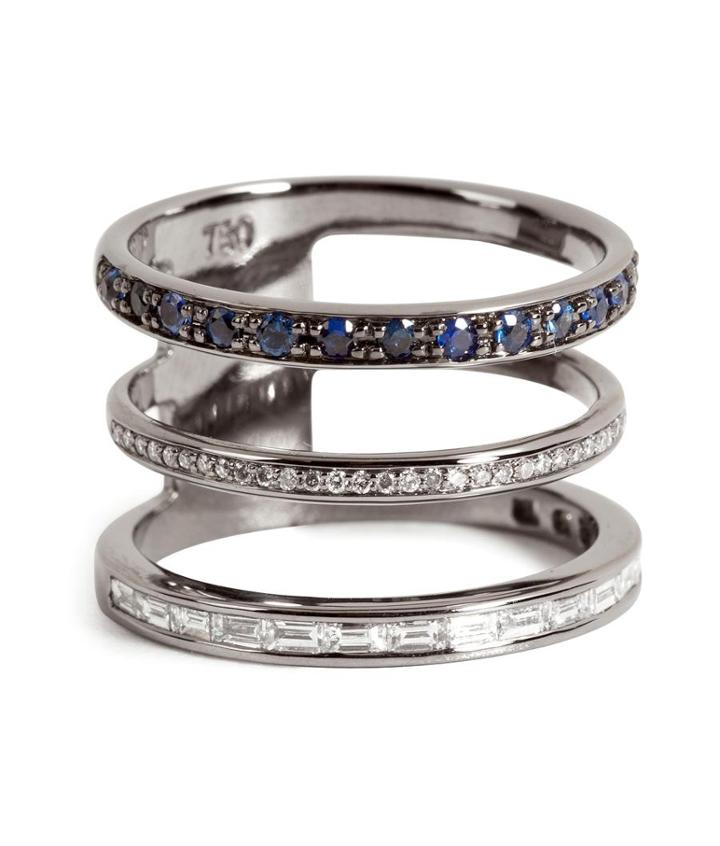 Nikos Koulis 18kt Blackened Gold Ring With Sapphires And White Diamonds