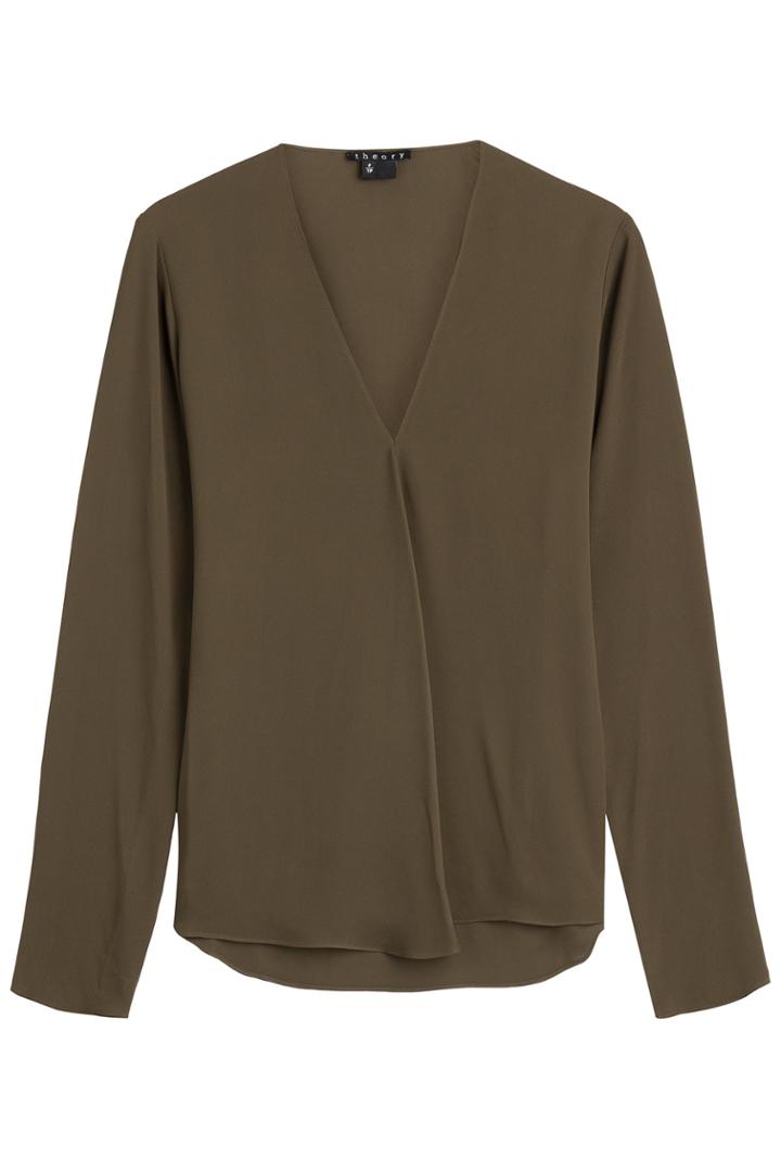 Theory Theory Draped Silk Blouse - Green