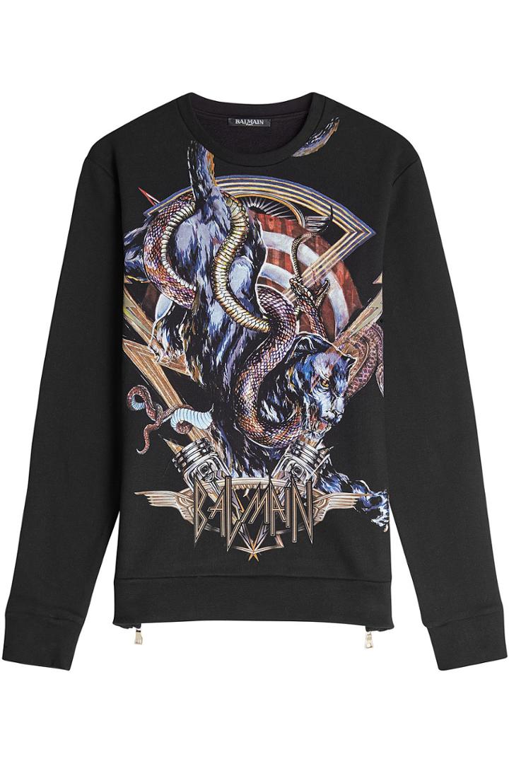 Balmain Balmain Printed Cotton Sweatshirt With Zippers