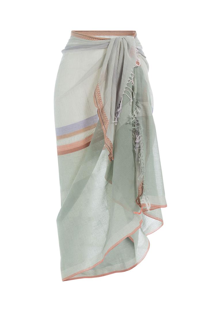 Christophe Sauvat Christophe Sauvat Cotton Wrap With Striped Trim - Green