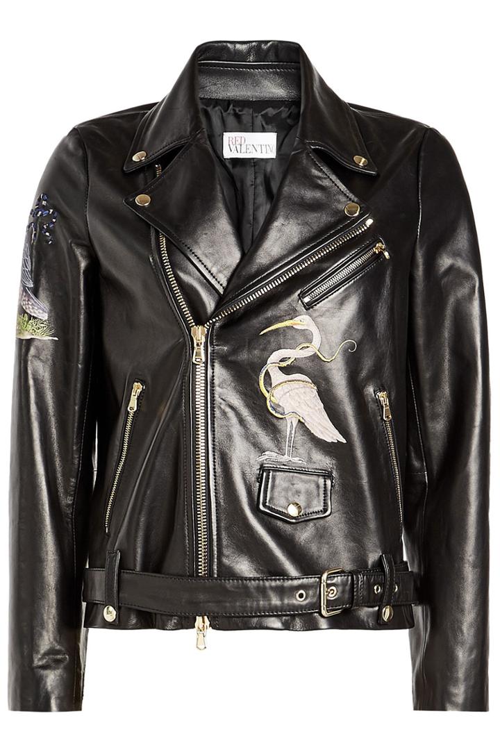 Red Valentino Red Valentino Embroidered Leather Biker Jacket