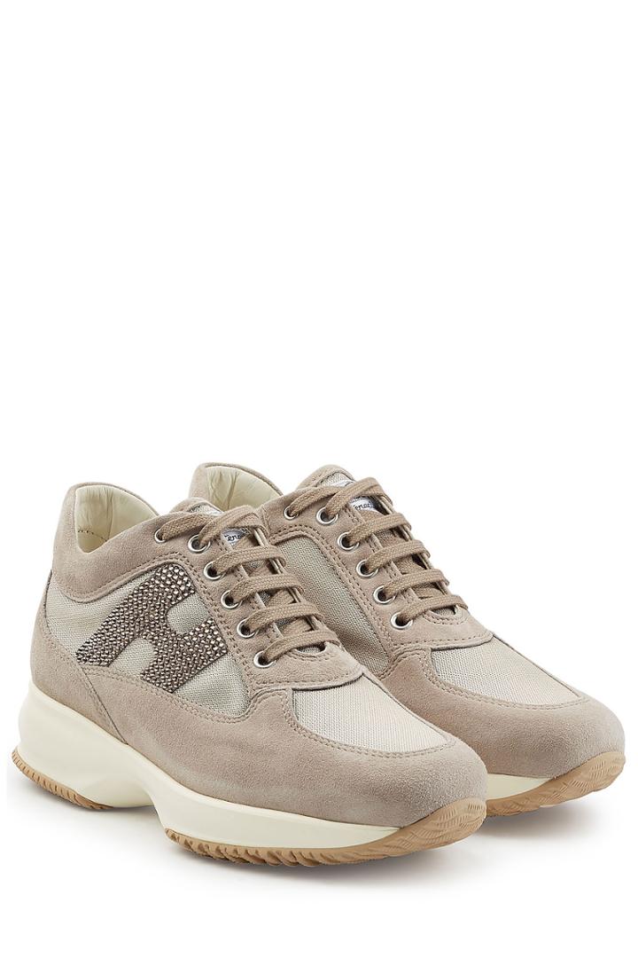 Hogan Hogan Suede And Mesh Platform Sneakers With Embellished Logo - Beige