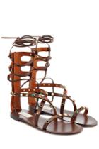 Valentino Valentino Rolling Rockstud Embellished Leather Sandals - Brown