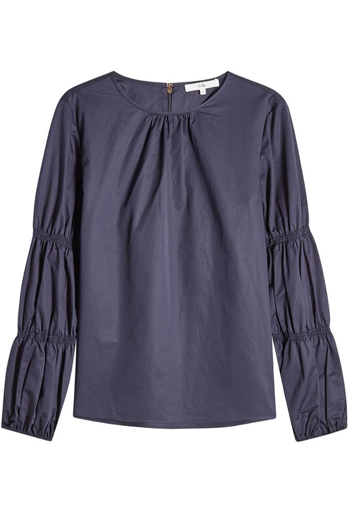 Tibi Tibi Cotton Blouse With Gathered Sleeves