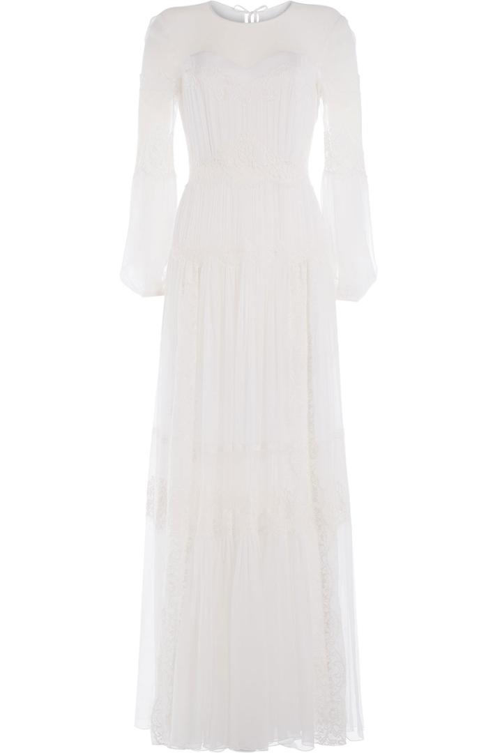 Alberta Ferretti Alberta Ferretti Silk Mousseline Maxi Dress With Lace - White