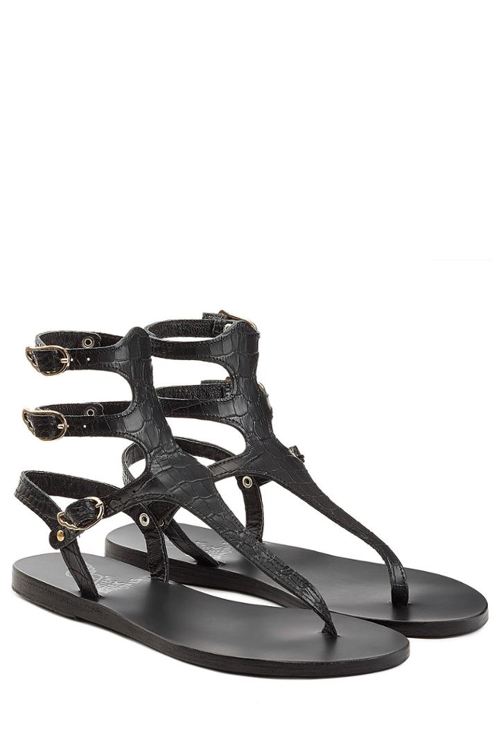 Ancient Greek Sandals Ancient Greek Sandals Themis Embossed Leather Sandals - White
