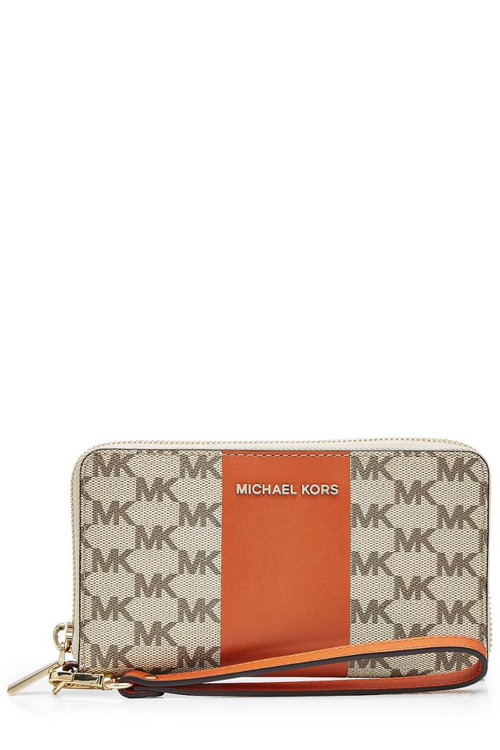 Michael Michael Kors Michael Michael Kors Center Stripe Leather Zip-around Wristlet Wallet