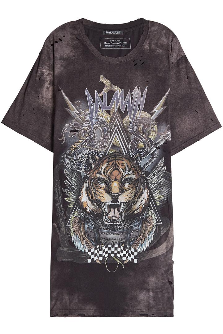 Balmain Balmain Printed Cotton T-shirt With Distressed Detail