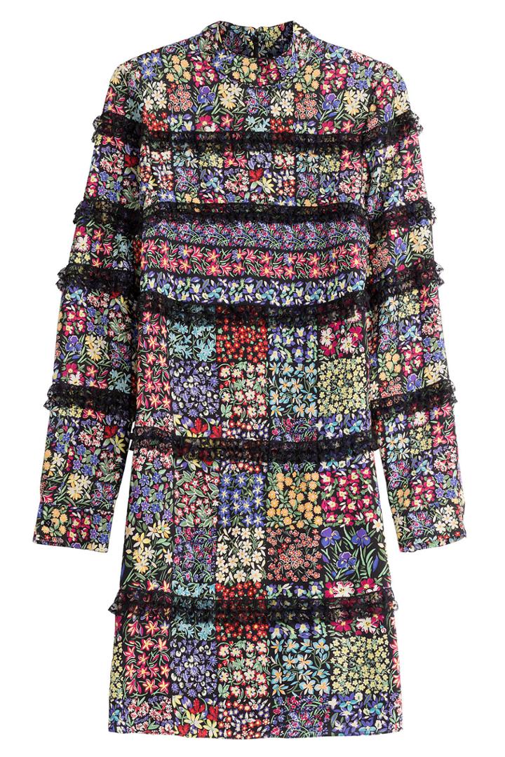 Valentino Valentino Floral Patchwork Silk Dress With Lace Trim - Multicolored
