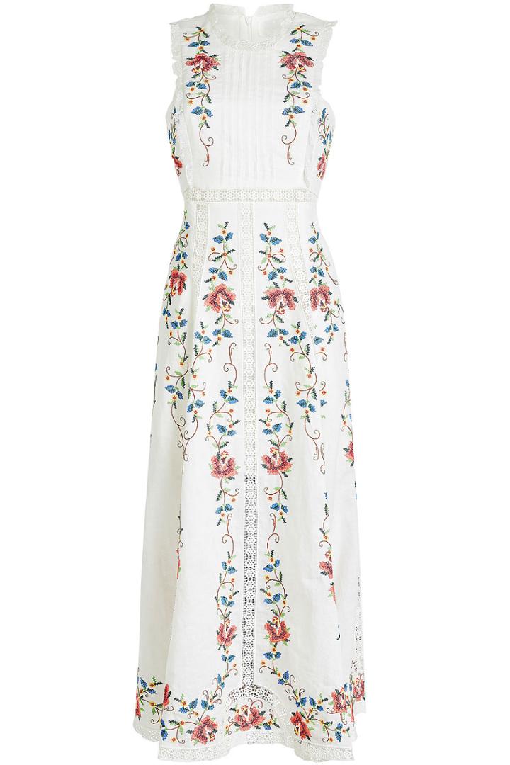 Zimmermann Zimmermann Laelia Cross Stitch Embroidered Dress In Linen And Cotton