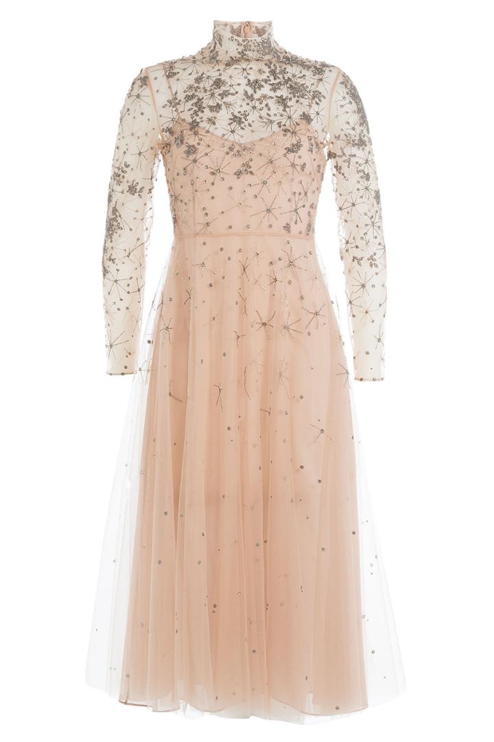 Valentino Valentino Embellished Dress With Tulle Overlay