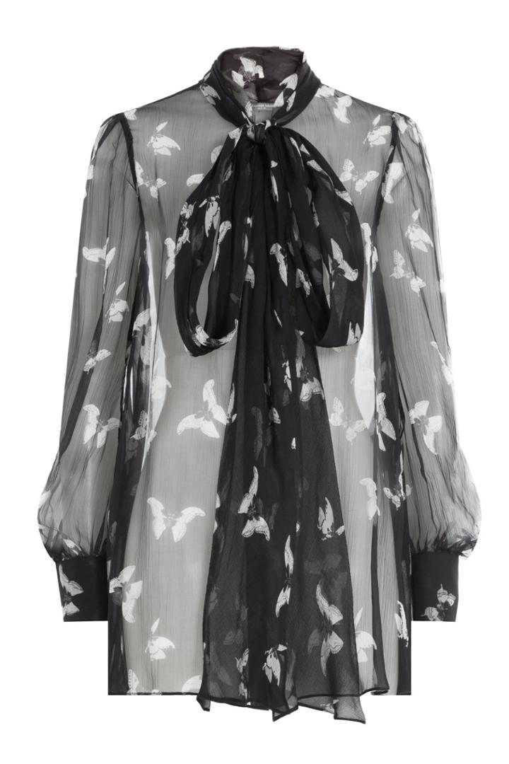 Alexander Mcqueen Alexander Mcqueen Sheer Silk Butterfly Print Blouse - Black