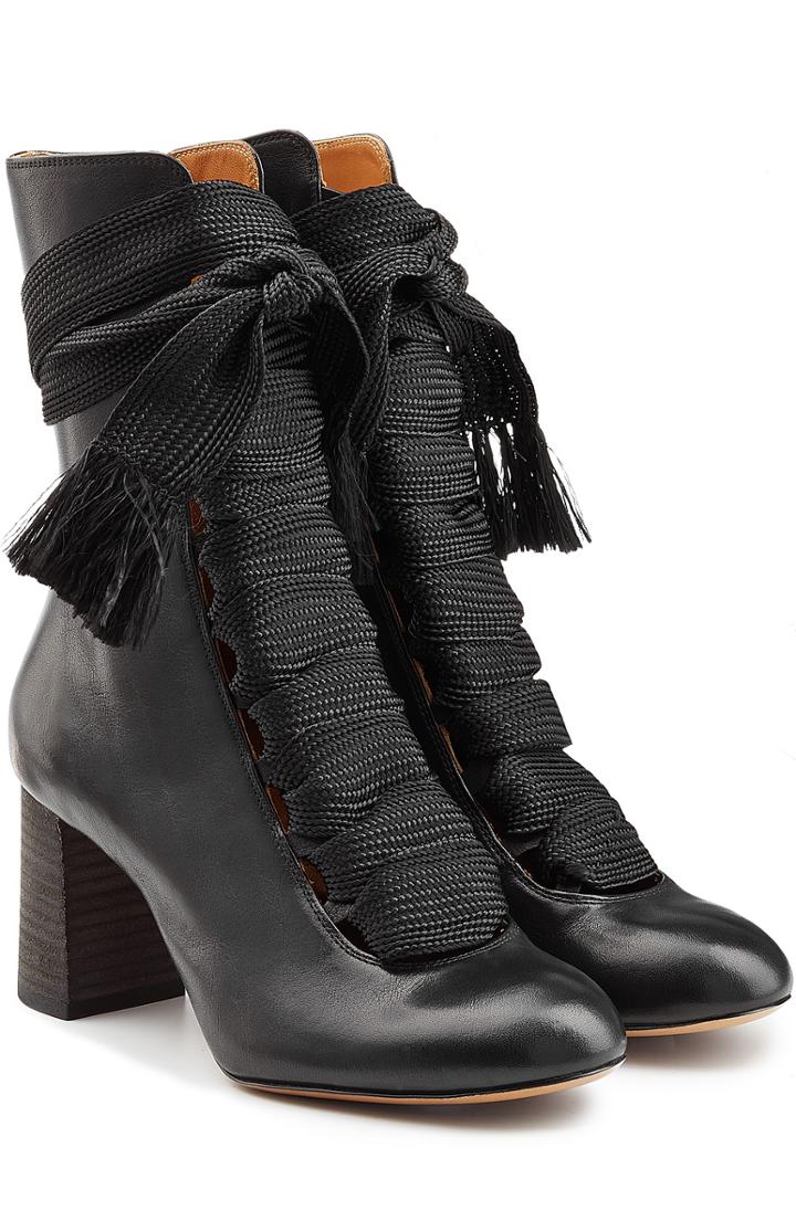 Chlo Lace Up Leather Ankle Boots