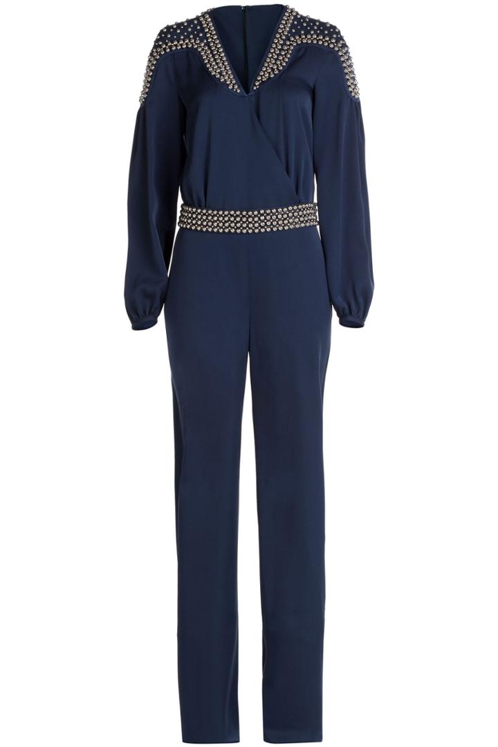 Emilio Pucci Emilio Pucci Stretch Silk Studded Jumpsuit - Blue