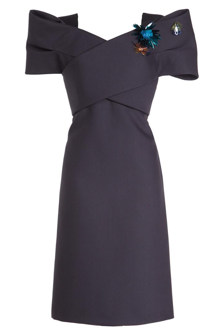 Delpozo Delpozo Embellished Off-shoulder Dress In Wool And Silk