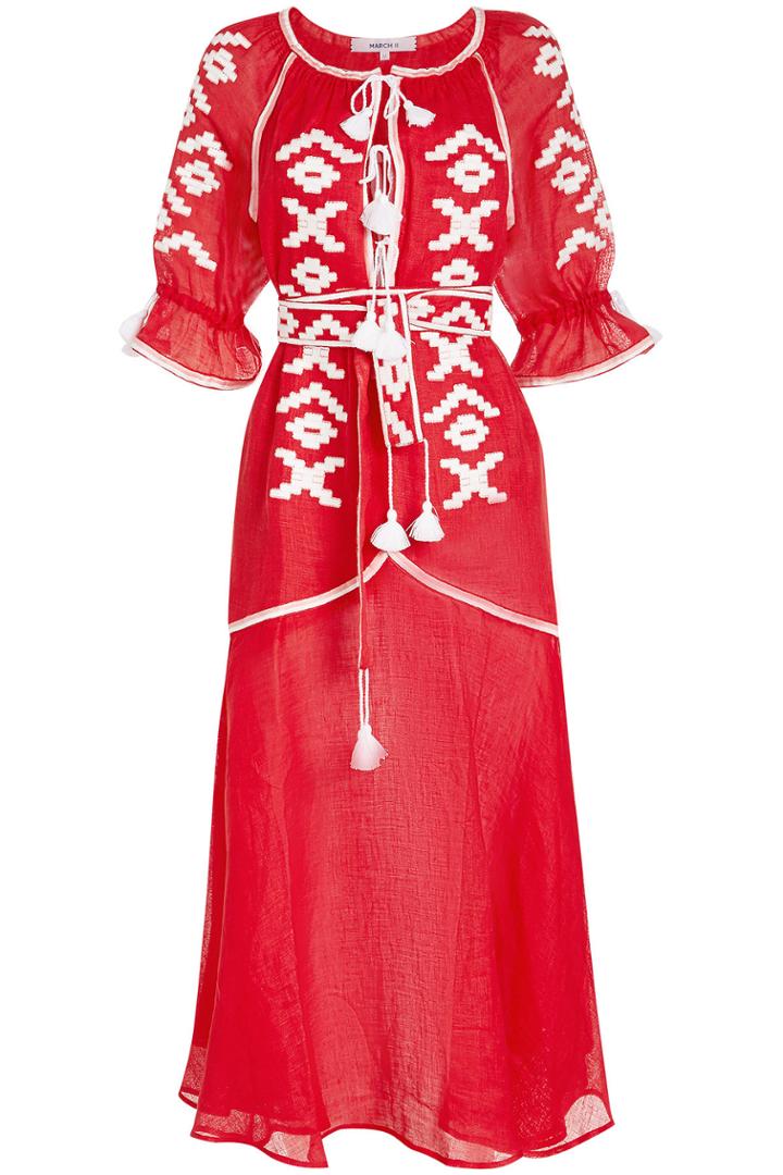 March11 March11 Serena Embroidered Linen Midi Dress