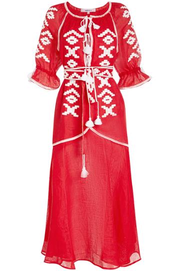 March11 March11 Serena Embroidered Linen Midi Dress