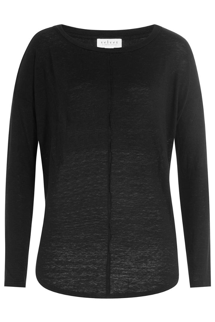 Velvet Velvet Long Sleeved Linen Top - Black