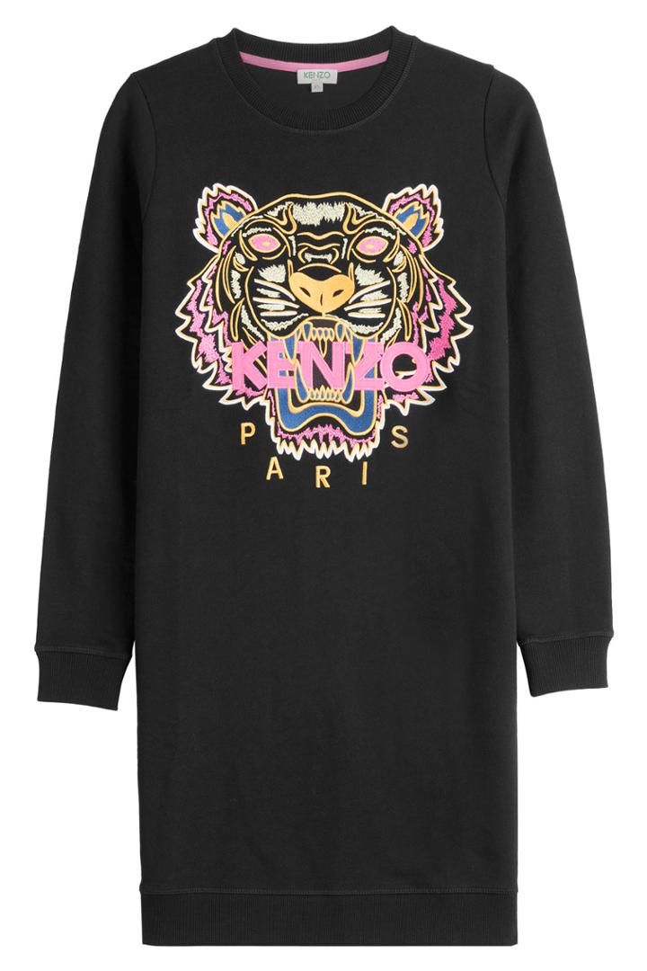 Kenzo Kenzo Embroidered Cotton Sweatshirt Dress - Black