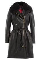 Boutique Moschino Boutique Moschino Belted Leather Coat With Fur Collar