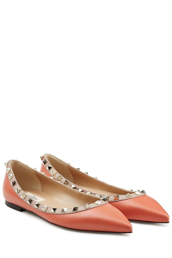 Valentino Valentino Rockstud Leather Ballerinas - Orange