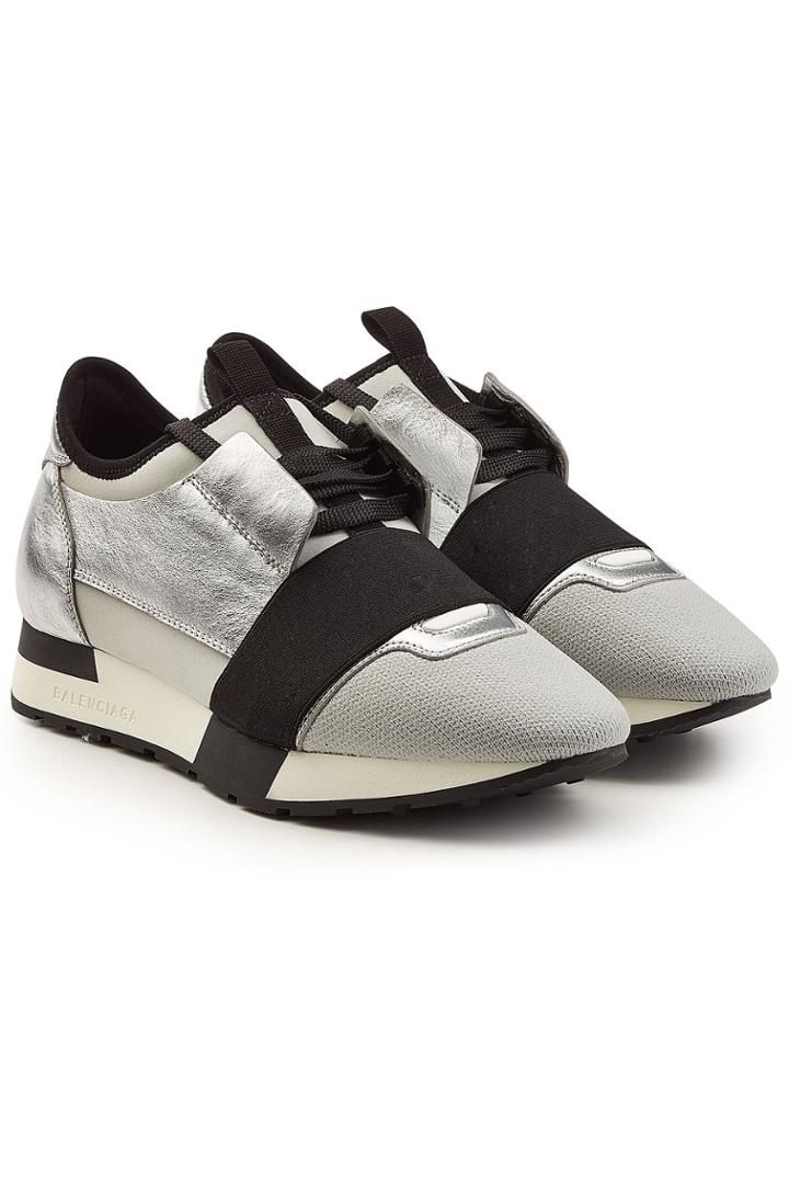 Balenciaga Balenciaga Race Sneakers With Metallic Leather, Suede And Mesh