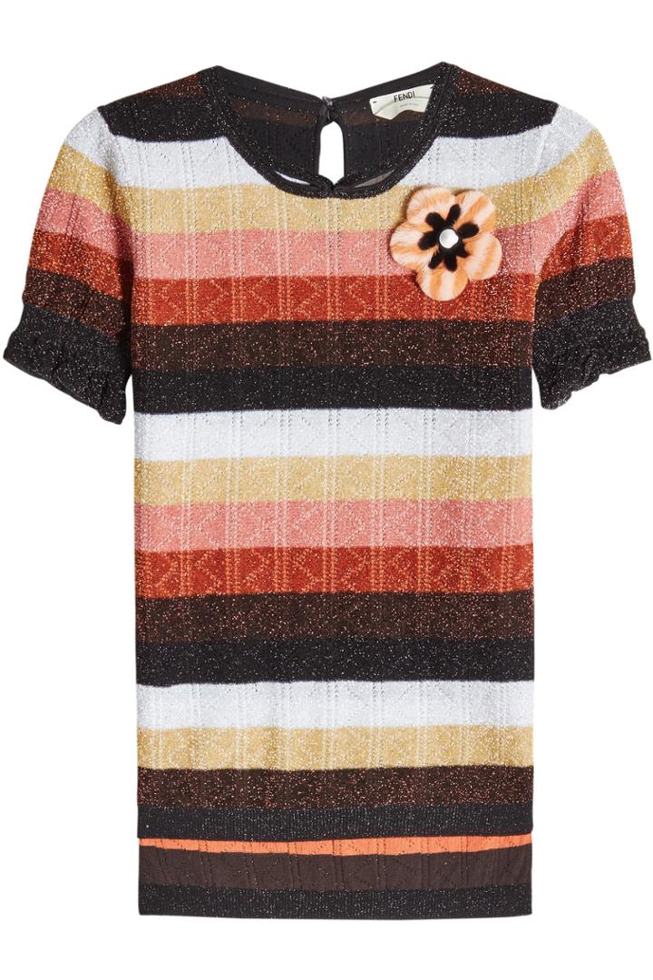 Fendi Fendi Metallic Wool-blend Pullover With Fur Appliqué