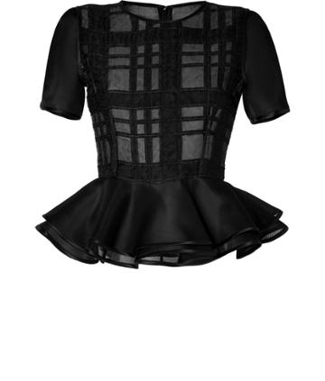 Prabal Gurung Plaid Peplum Top In Black