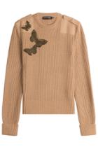 Alexander Mcqueen Alexander Mcqueen Wool Pullover With Embellished Butterflies - Camel