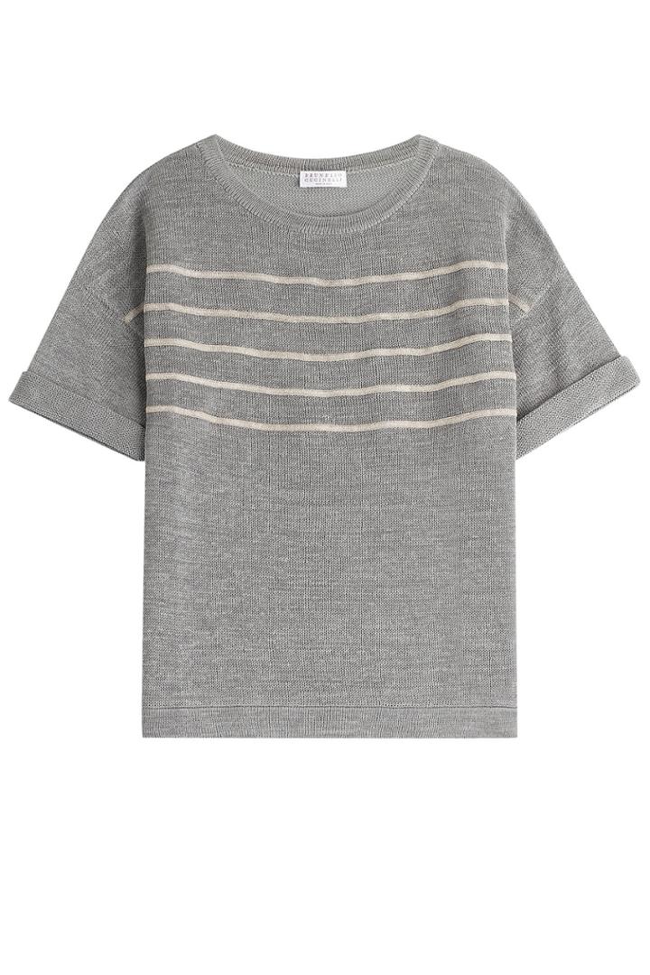 Brunello Cucinelli Brunello Cucinelli Striped Knit Cotton Top - Grey
