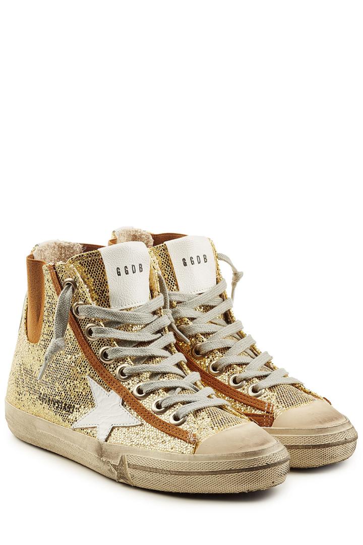 Golden Goose Golden Goose V-star1 High Top Sneakers With Glitter And Leather